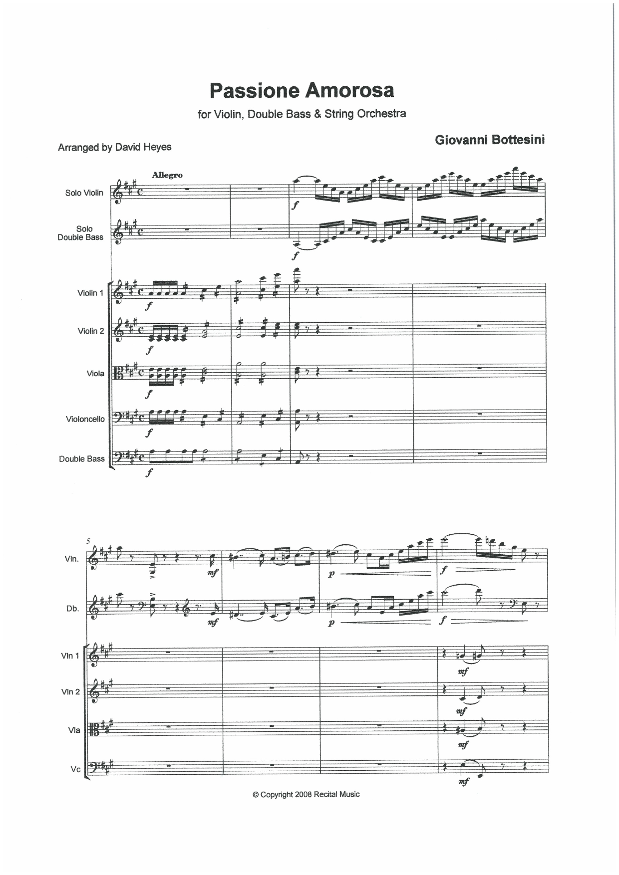 Bottesini: Passione Amorosa for violin, double bass & string orchestra (Solo Tuning)