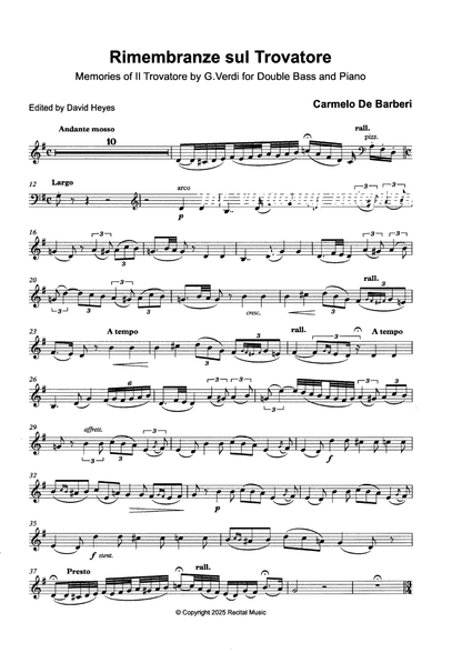 Carmelo de Barberi: Rimembranze sul Trovatore (Memories of Il Trovatore by G.Verdi) for double bass & piano (ed. David Heyes)