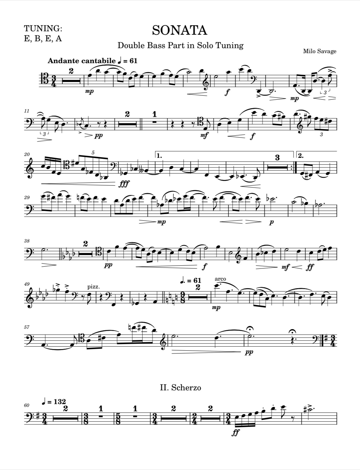 Milo Savage: Sonata in B Minor for double bass and piano