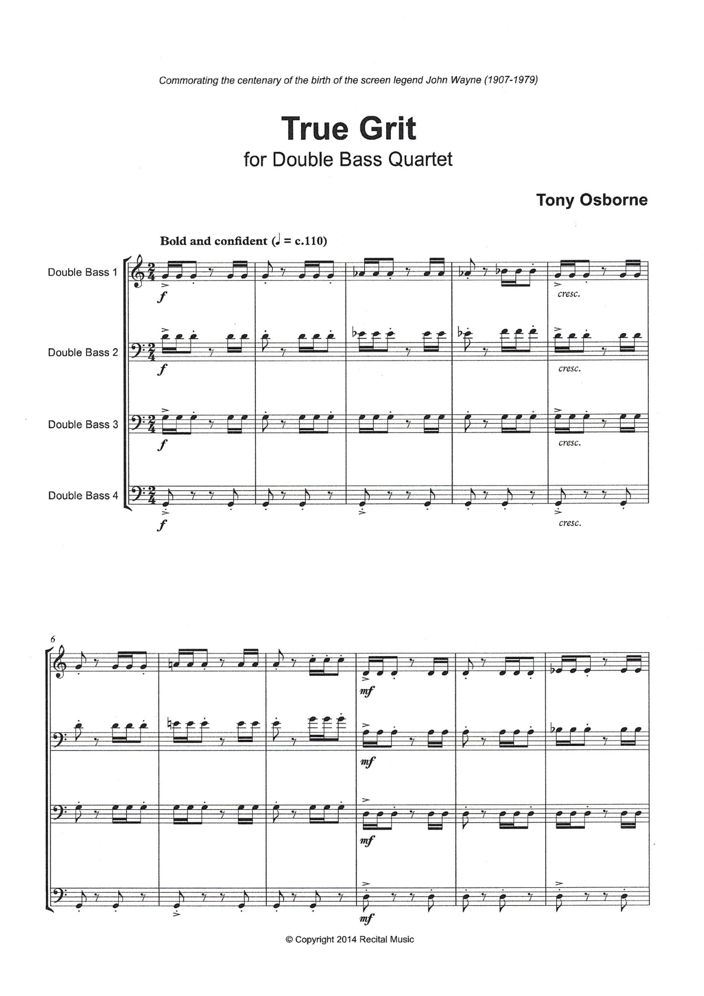 Tony Osborne: True Grit for double bass quartet