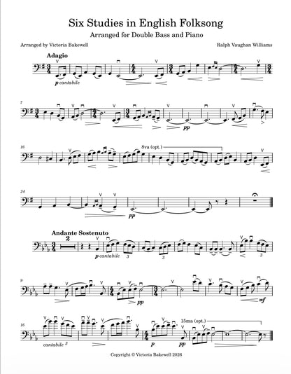 Ralph Vaughan Williams: Six Studies in English Folksong for Double Bass and Piano (arr. Victoria Bakewell)