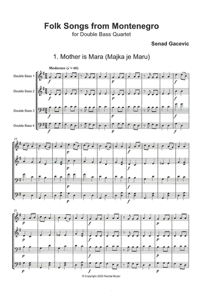 Senad Gacevic: Folk Songs from Montenegro for double bass quartet