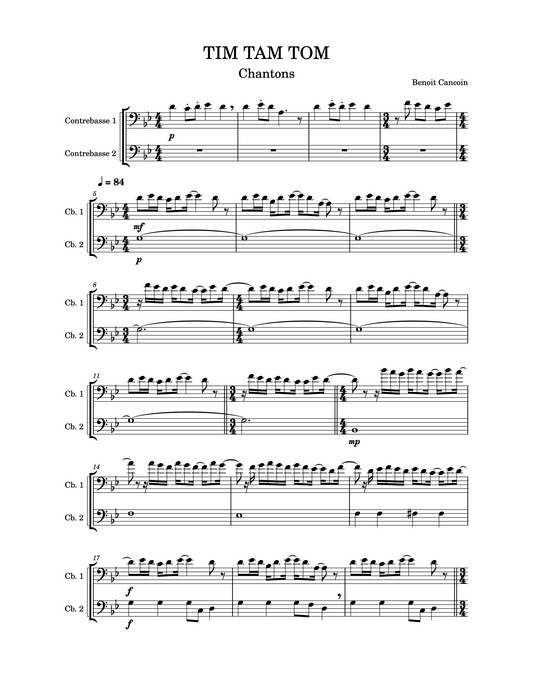 Benoit Cancoin: Tim, Tam, Tom for two double basses