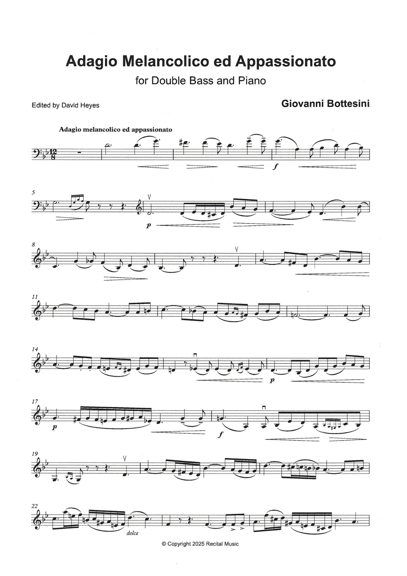 Giovanni Bottesini: Adagio Melancolico ed Appassionato for double bass & piano (ed. David Heyes)
