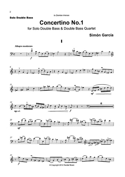 Simon Garcia: Concertino No. 1 for solo double bass & double bass quartet