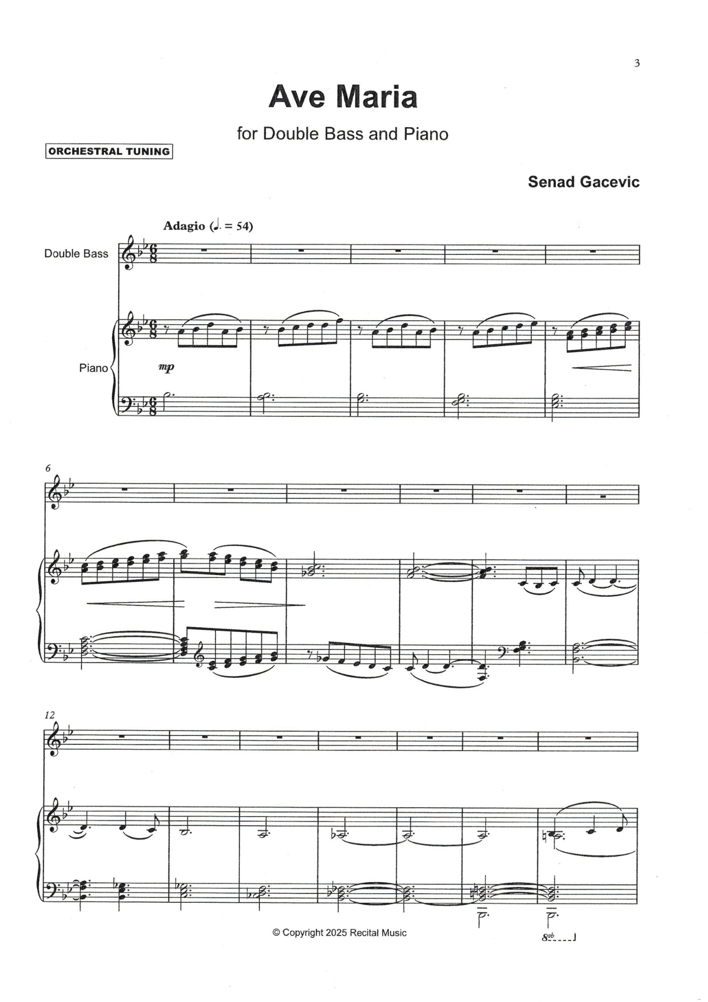 Senad Gacevic: Ave Maria for double bass & piano