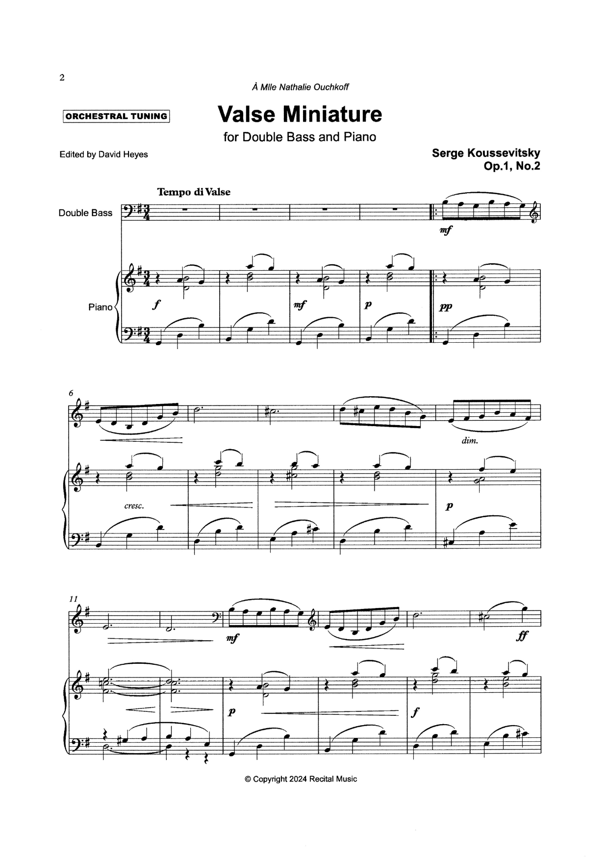 Serge Koussevitsky: Two Salon Pieces for double bass & piano (Op. 1)