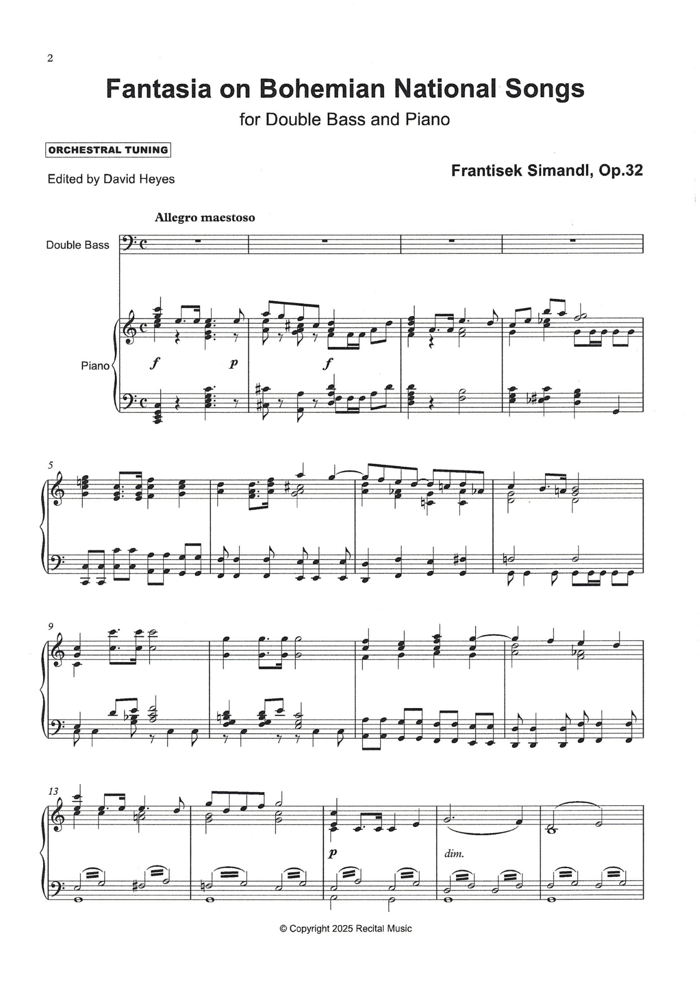 Frantisek Simandl: Fantasia on Bohemian National Songs Op.32 for double bass & piano (ed. David Heyes)