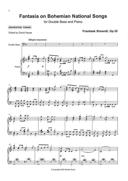 Frantisek Simandl: Fantasia on Bohemian National Songs Op.32 for double bass & piano (ed. David Heyes)