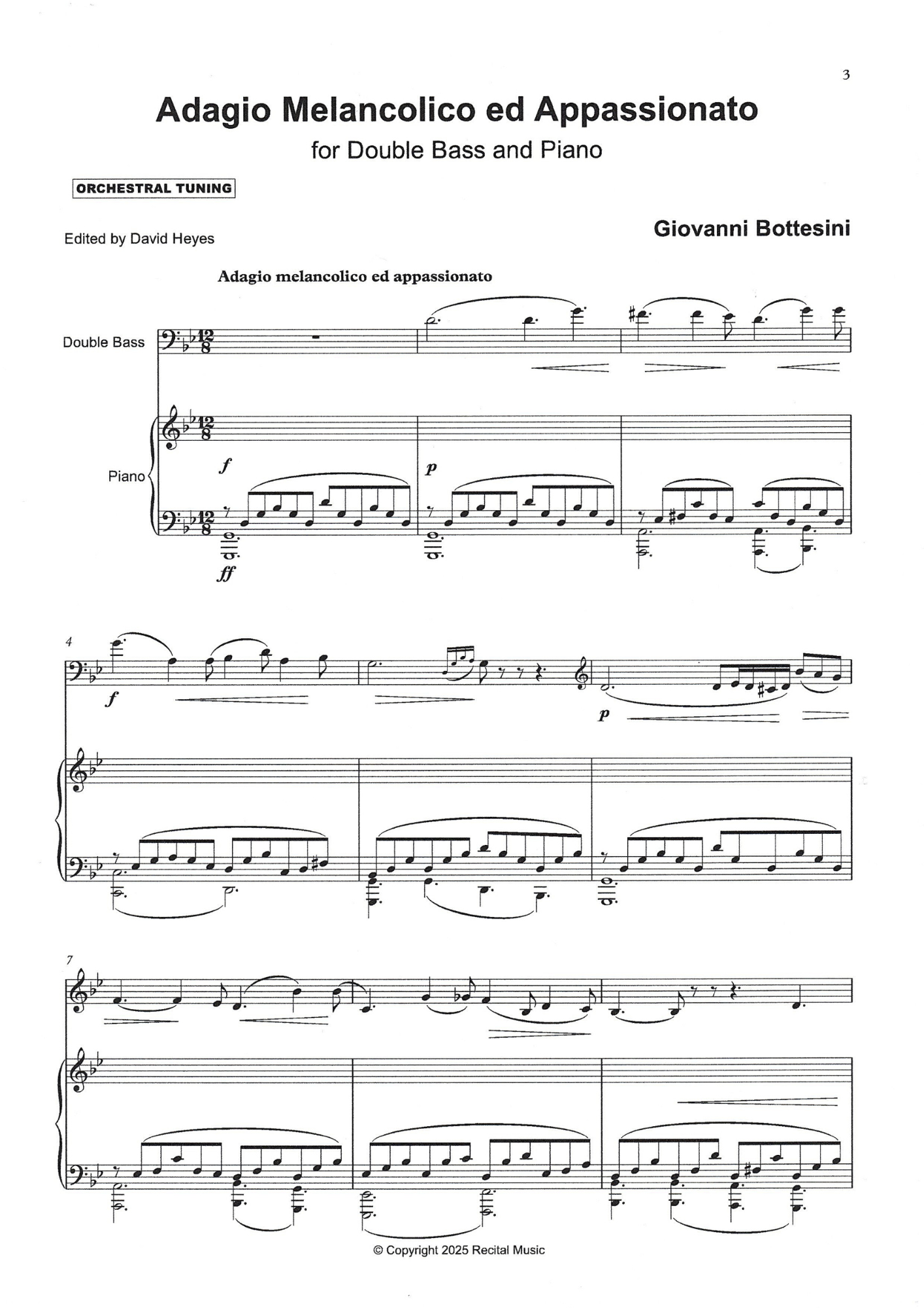 Giovanni Bottesini: Adagio Melancolico ed Appassionato for double bass & piano (ed. David Heyes)