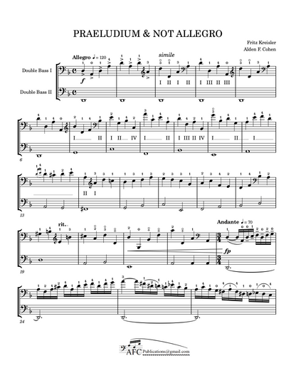 Fritz Kreisler: Praeludium and Not Allegro for solo double bass or bass duet (arr. Alden Cohen)