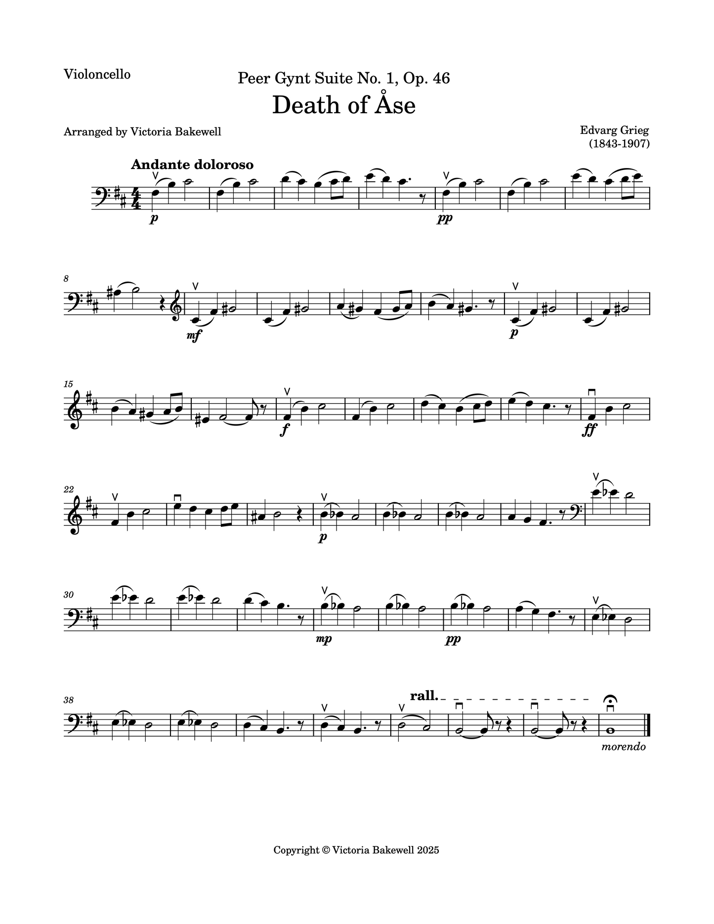 Edvarg Grieg: Death of Åse from the Peer Gynt Suite No. 1, Op. 46 for Violoncello & 4 Double Basses (arr. Victoria Bakewell)
