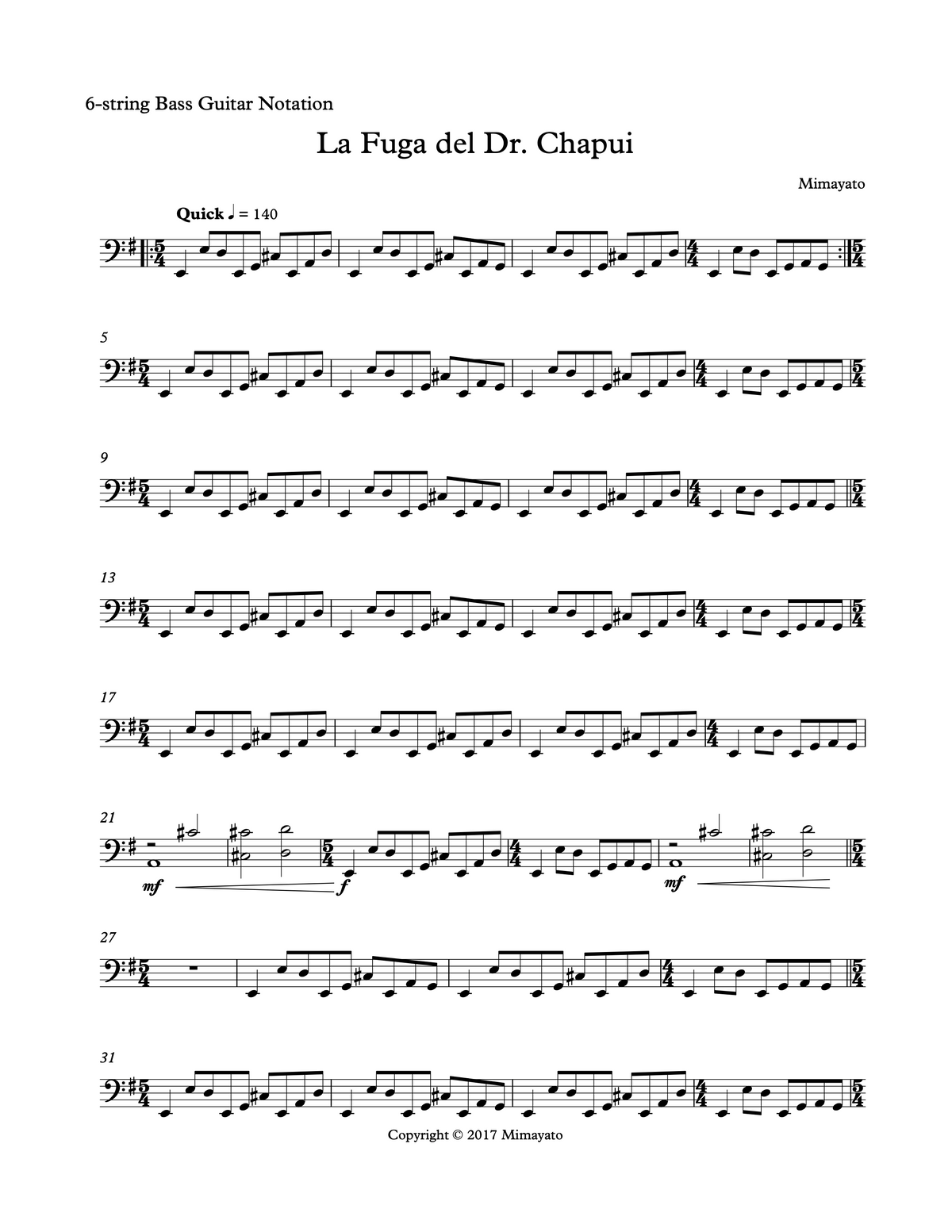 Alberto Moreno: La Fuga del Dr. Chapuí for Double Bass, Electric Bass, & String Quartet