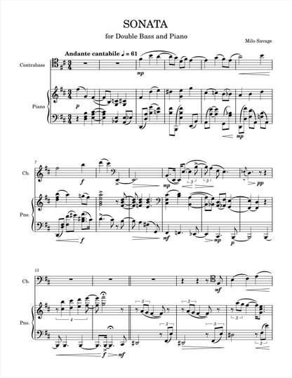 Milo Savage: Sonata in B Minor for double bass and piano