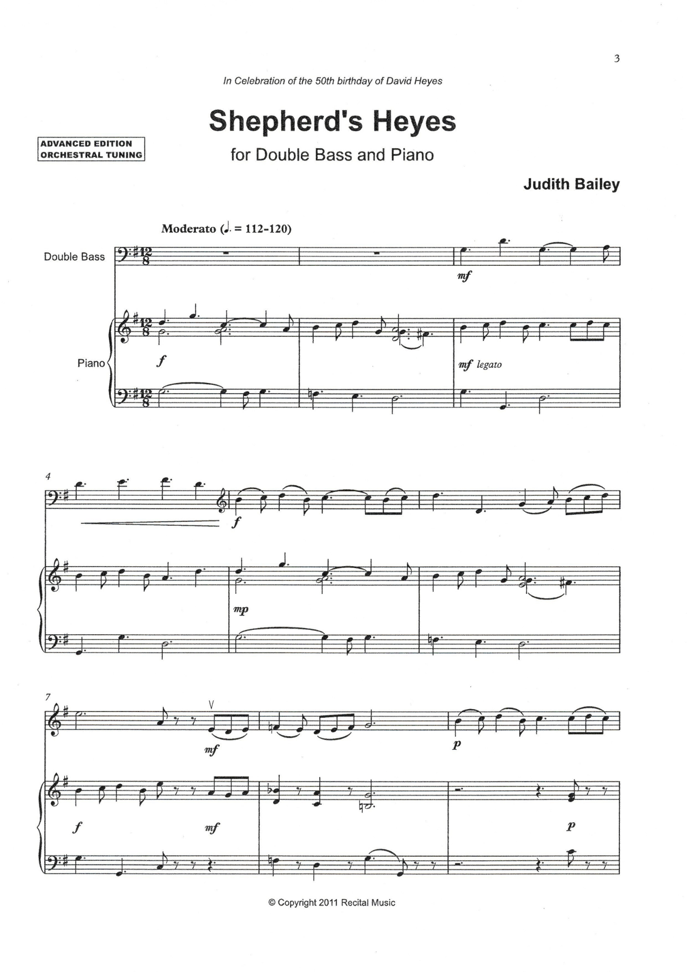 Judith Bailey: Shepherd's Heyes for double bass & piano