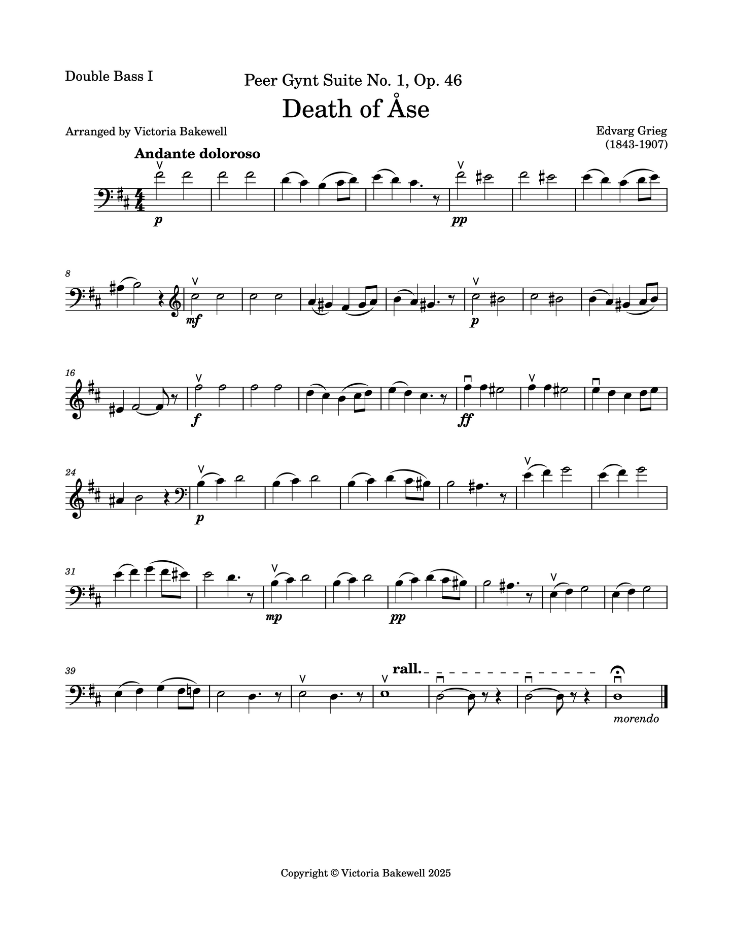 Edvarg Grieg: Death of Åse from the Peer Gynt Suite No. 1, Op. 46 for Violoncello & 4 Double Basses (arr. Victoria Bakewell)