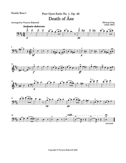 Edvarg Grieg: Death of Åse from the Peer Gynt Suite No. 1, Op. 46 for Violoncello & 4 Double Basses (arr. Victoria Bakewell)