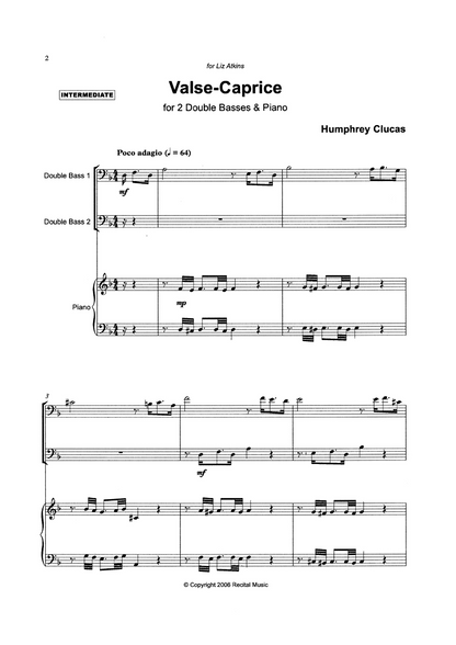 Humphrey Clucas: Valse Caprice for 2 double basses & piano