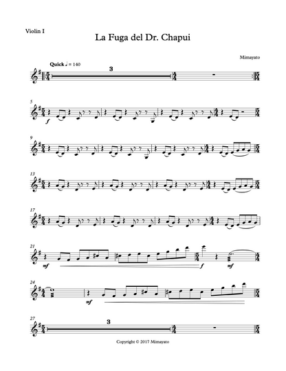 Alberto Moreno: La Fuga del Dr. Chapuí for Double Bass, Electric Bass, & String Quartet