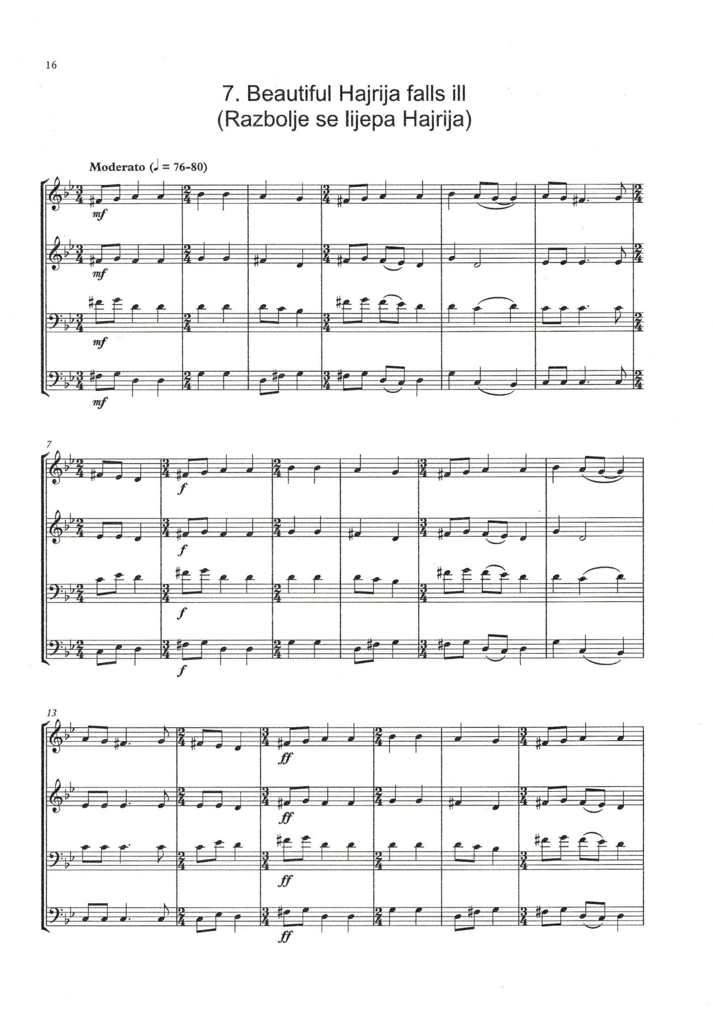 Senad Gacevic: Folk Songs from Montenegro for double bass quartet