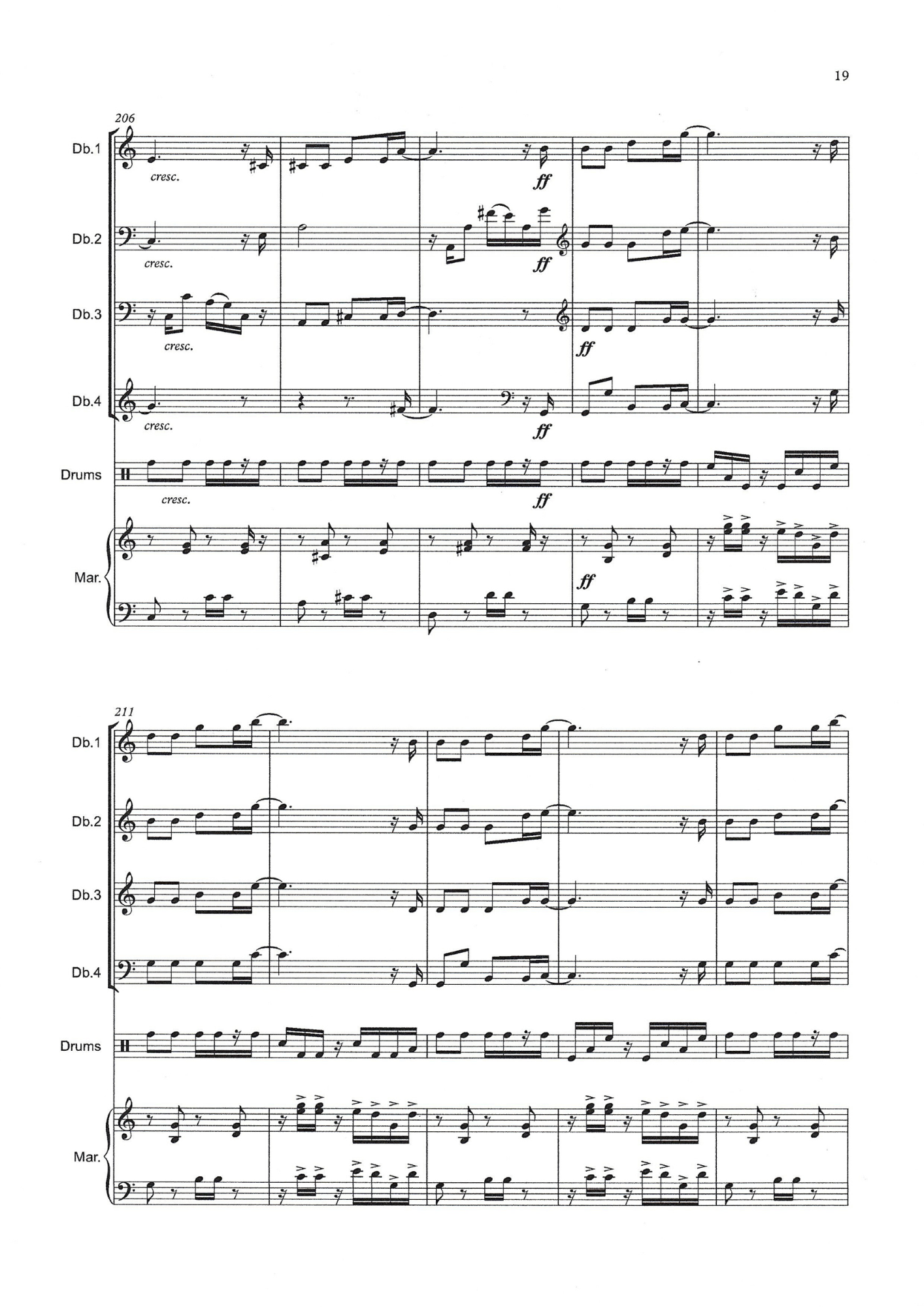 Tony Osborne: Marimba-Malimba! for double bass quartet and African drums or marimba
