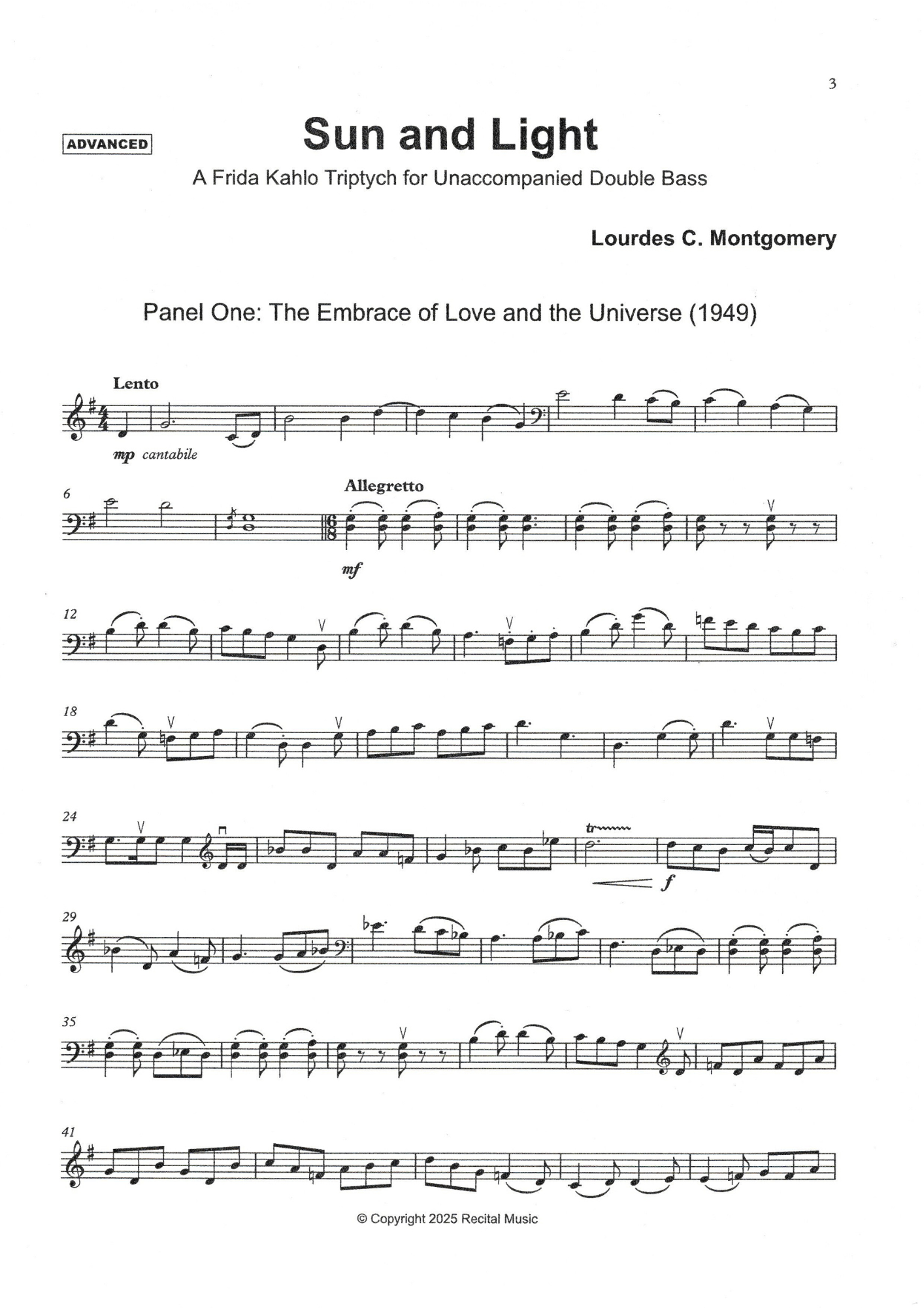 Lourdes C. Montgomery: Sun and Light, A Frida Kahlo Triptych for unaccompanied double bass