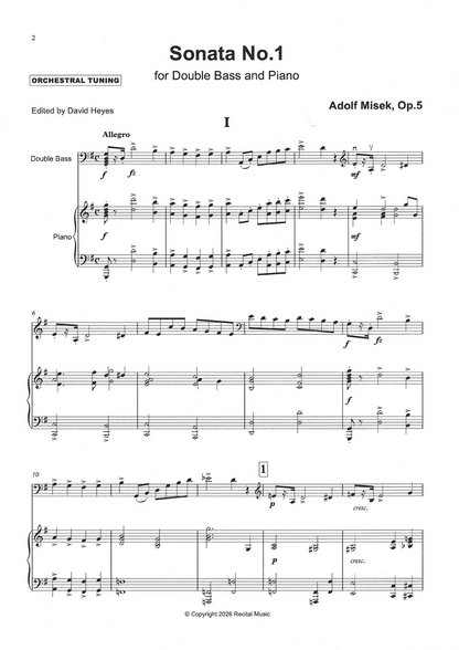 Adolf Míšek: Sonata No. 1 Op. 5 for double bass in orchestral tuning (ed. David Heyes)