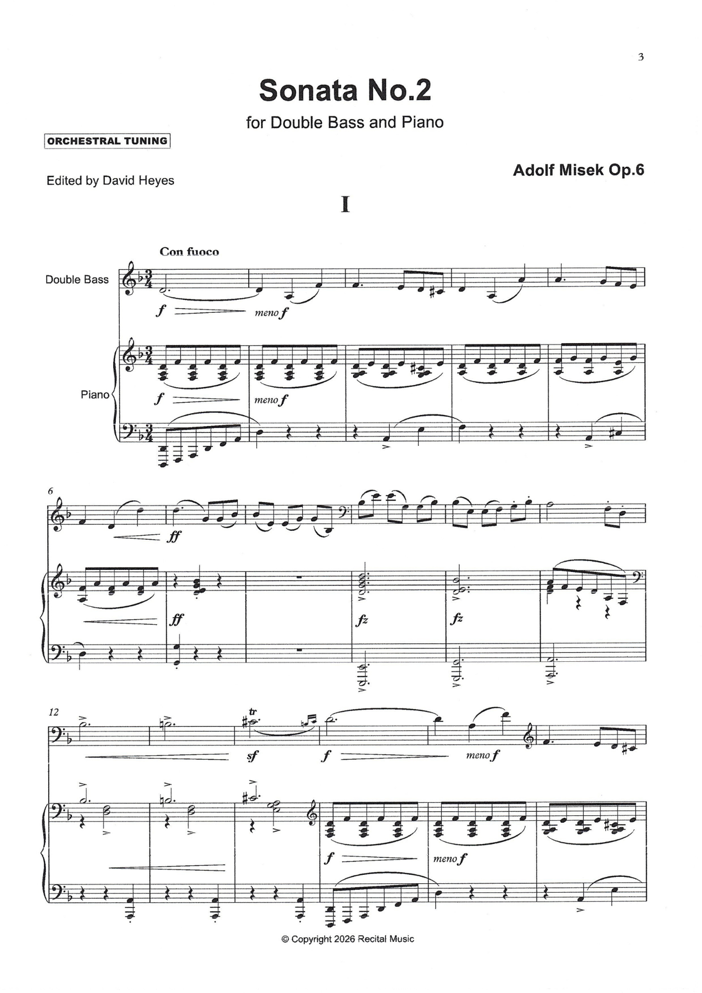 Adolf Míšek: Sonata No. 2 Op. 6 for double bass in orchestral tuning (ed. David Heyes)