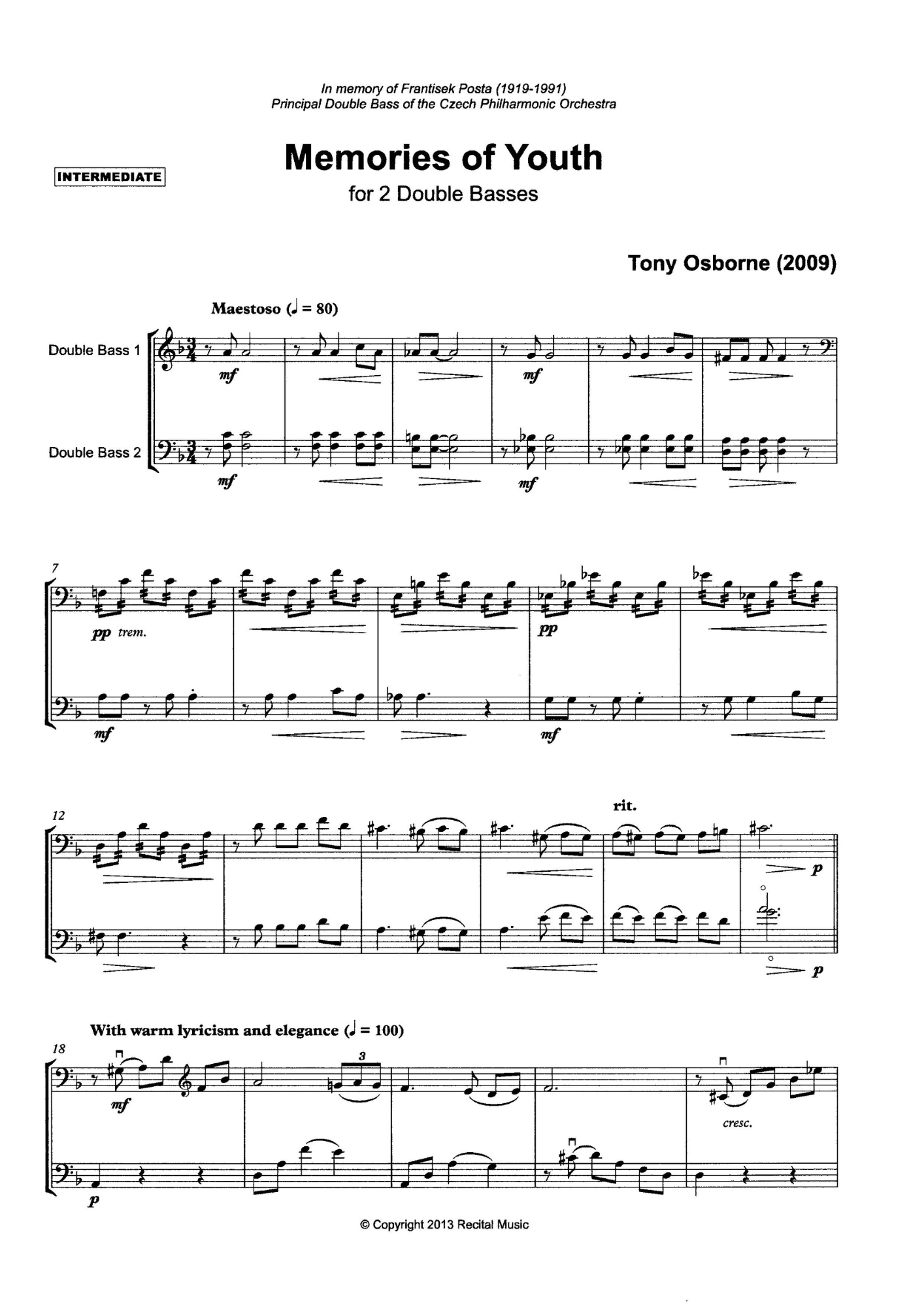Tony Osborne: TWO in TIME, Duets for 2 double basses