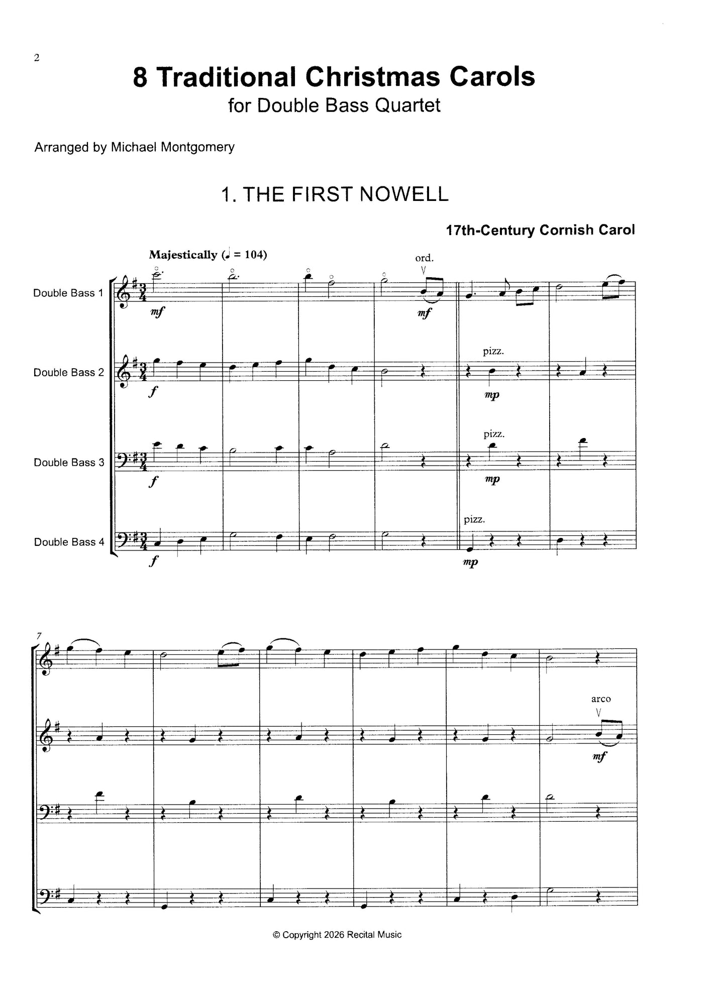 Michael Montgomery: 8 Traditional Christmas Carols for Double Bass Quartet