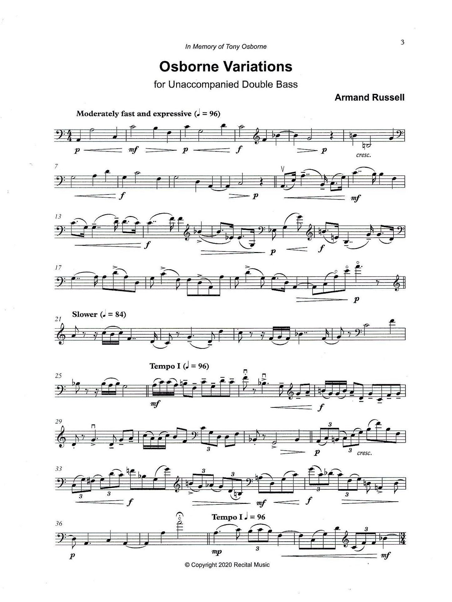Armand Russell: Celebrations Book 10 for unaccompanied double bass