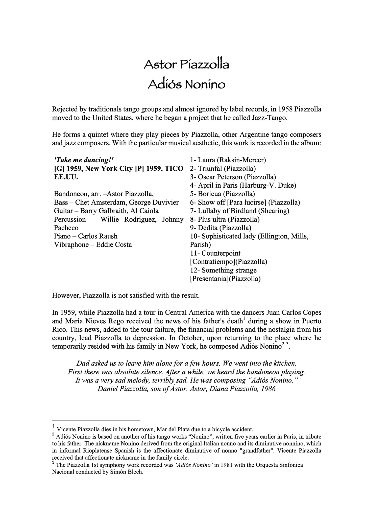 Piazzolla: Adiós Nonino for String Quintet (arr. Soteldo)