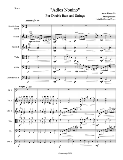 Piazzolla: Adiós Nonino for Db and String Orchestra (Perez)