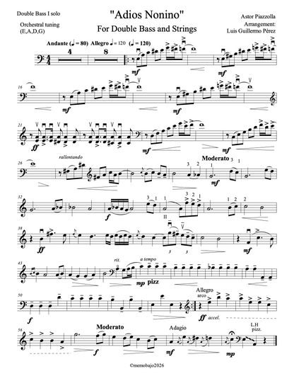 Piazzolla: Adiós Nonino for Db and String Orchestra (Perez)