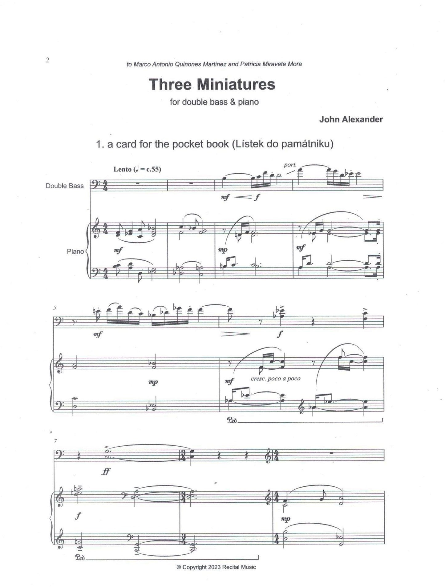 John Alexander: Three Miniatures (Hertl Remembered) for double bass & piano