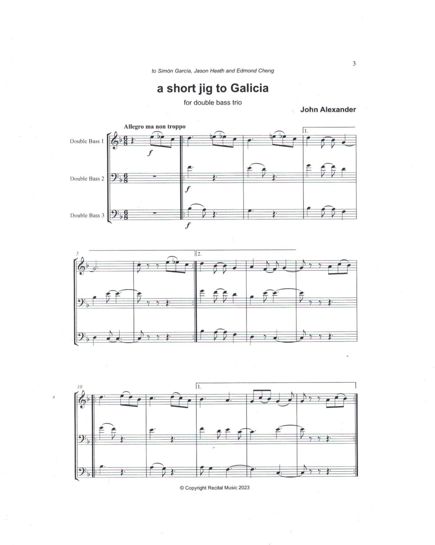 John Alexander: A Short Jig to Galicia for double bass trio