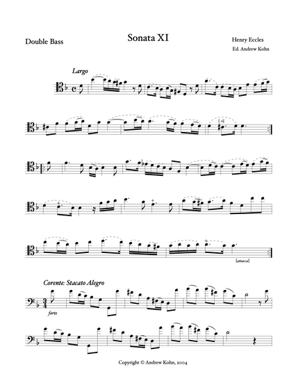 Henry Eccles: Sonata No. 11 (published 1720), for string bass and basso continuo (Kohn)