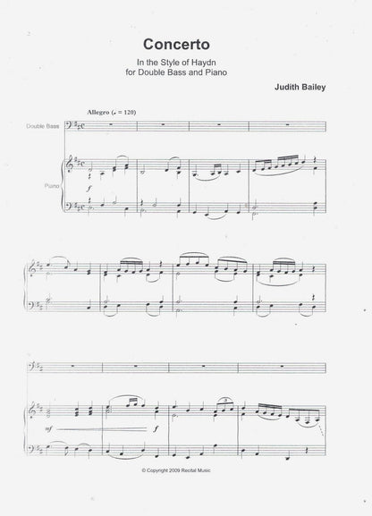 Judith Bailey: Concerto - In the Style of Haydn for double bass & piano