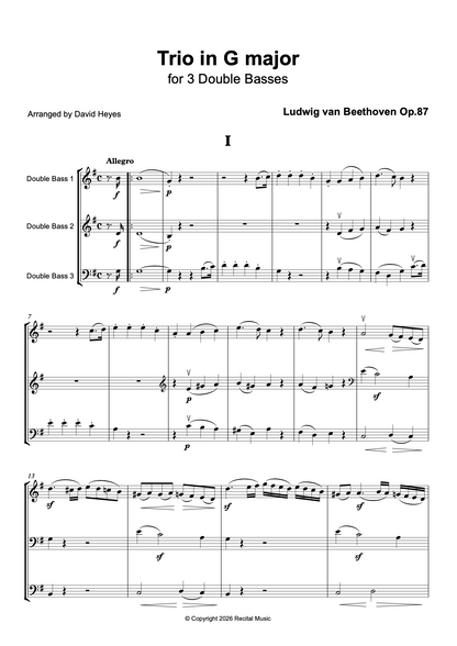 Beethoven: Trio in G major Op.87 for double bass trio (arr. Heyes)