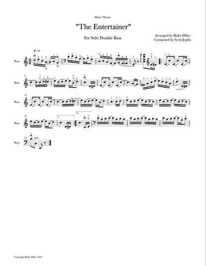 Joplin: "The Entertainer" (Main Theme), Arranged for Solo Double Bass by Blake Hilley