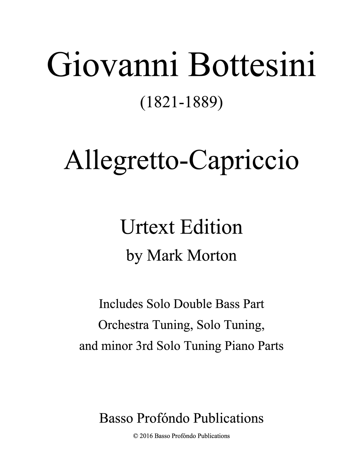 Bottesini: Allegretto-Capriccio for Double Bass and Piano (urtext ed. Mark Morton)