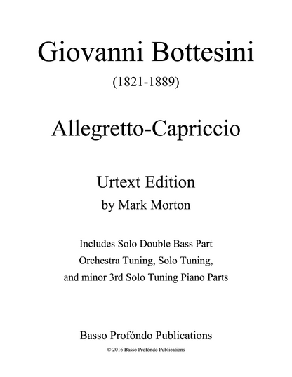Bottesini: Allegretto-Capriccio for Double Bass and Piano (urtext ed. Mark Morton)