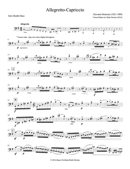 Bottesini: Allegretto-Capriccio for Double Bass and Piano (urtext ed. Mark Morton)