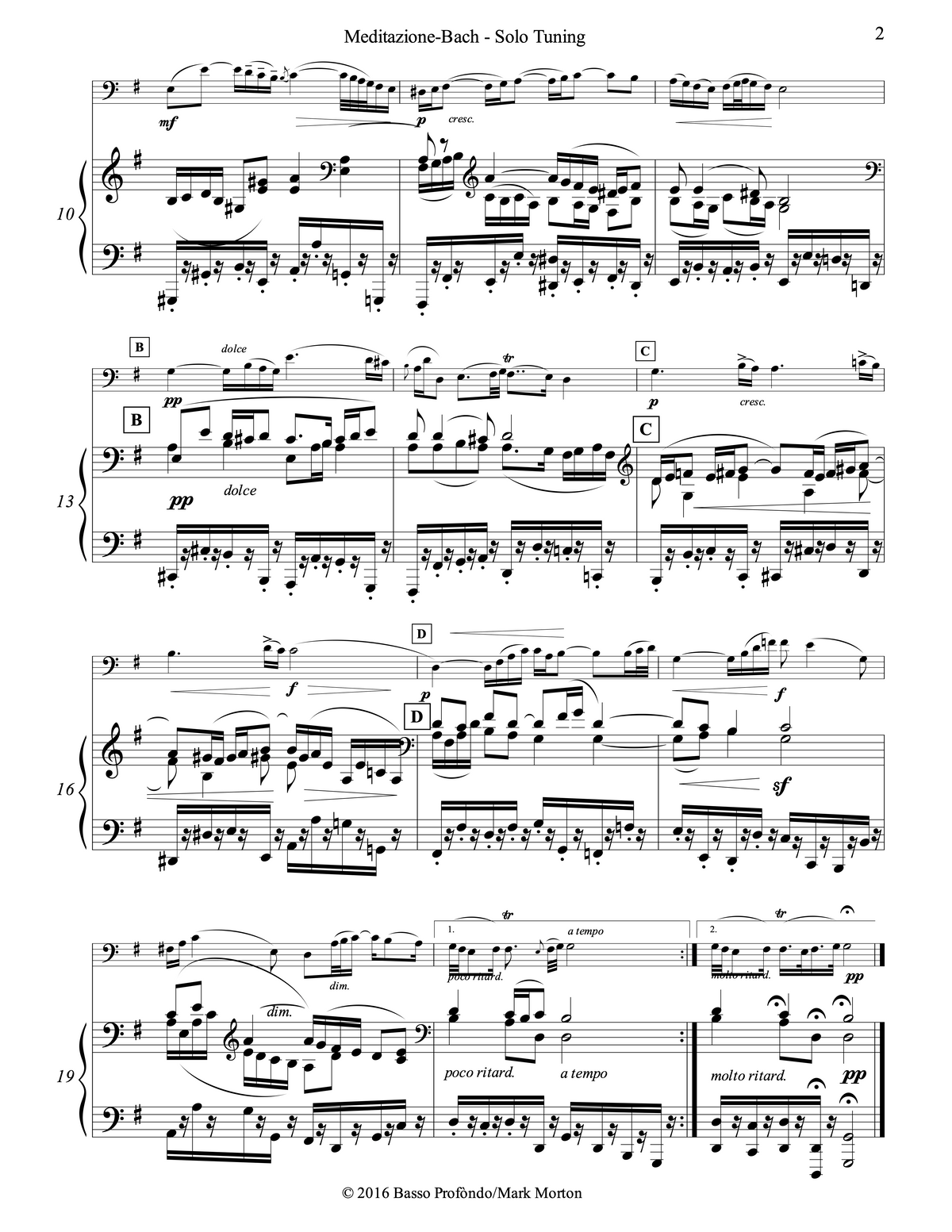 Bottesini: Meditazione-Bach (Aria di Bach, "Air on the G String") for Double Bass and Piano (urtext ed. Mark Morton)
