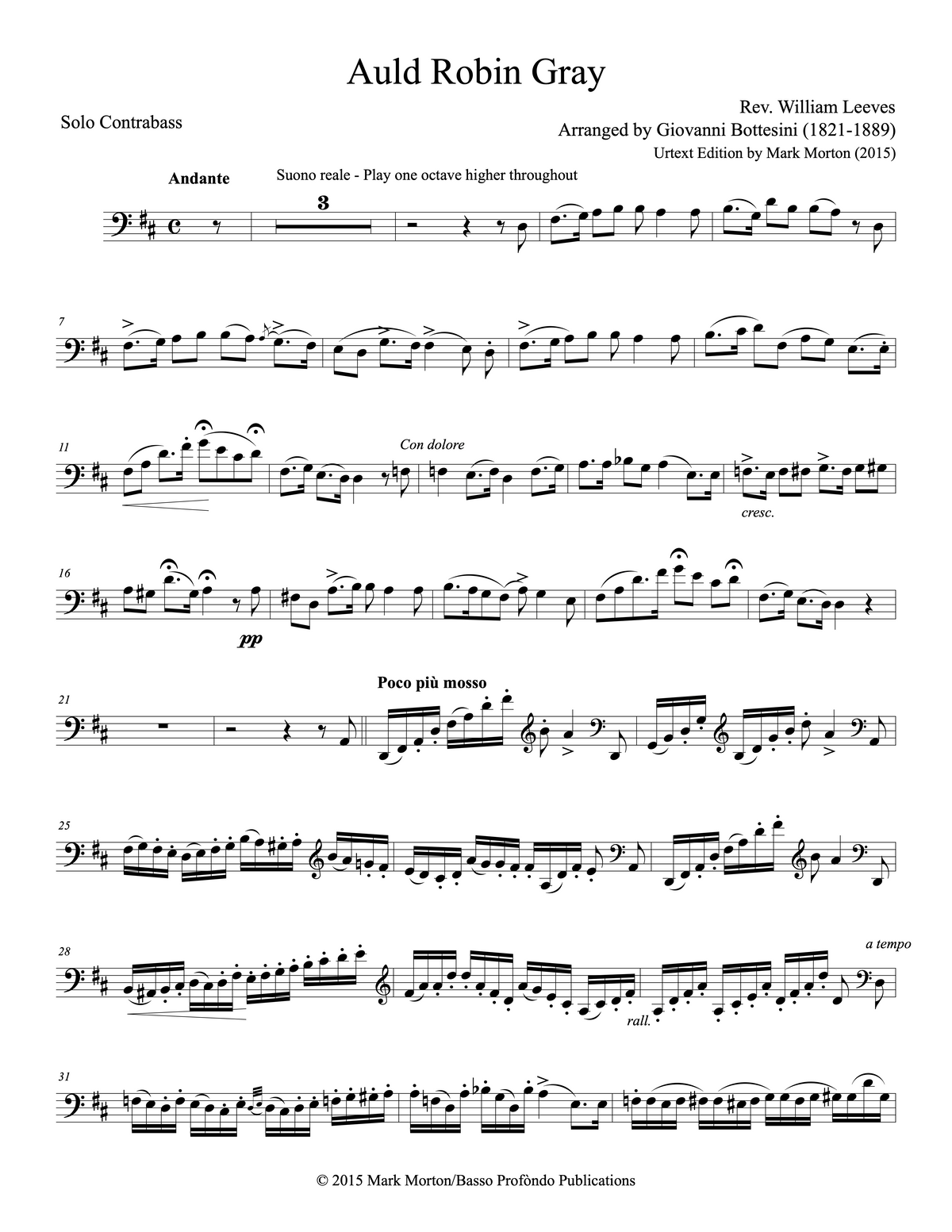 Bottesini: Auld Robin Gray for double bass and piano (urtext ed. Mark Morton)
