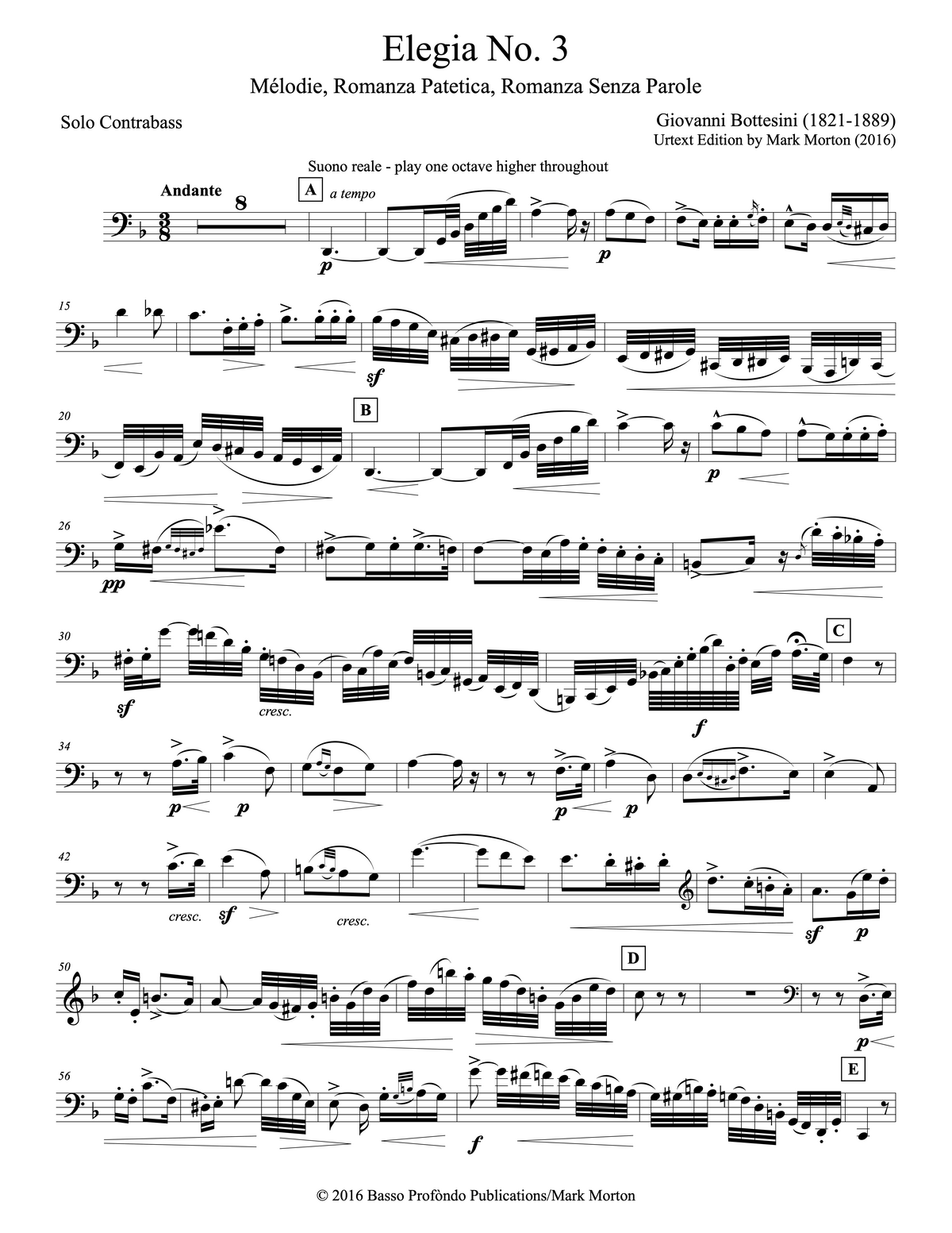 Bottesini: Elegy No. 3 (Mélodie, Romanza Patetica, Romanza Senza Parole) (urtext ed. Mark Morton)