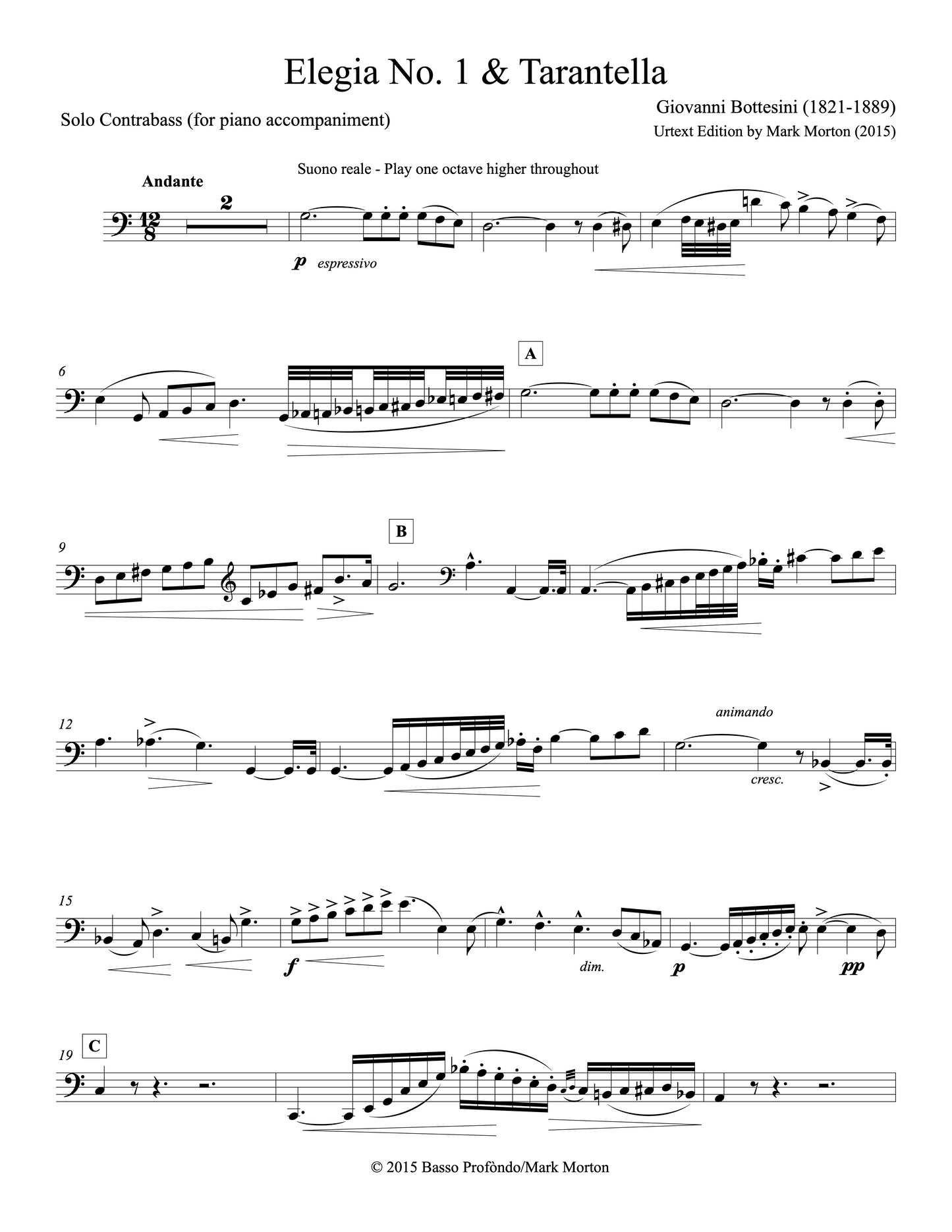 Bottesini: Elegia No. 1 & Tarantella for Double Bass and Piano (urtext ed. Mark Morton)