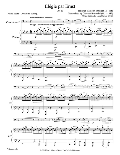 Bottesini: Elegy par Ernst for Double Bass and Piano (urtext ed. Mark Morton)