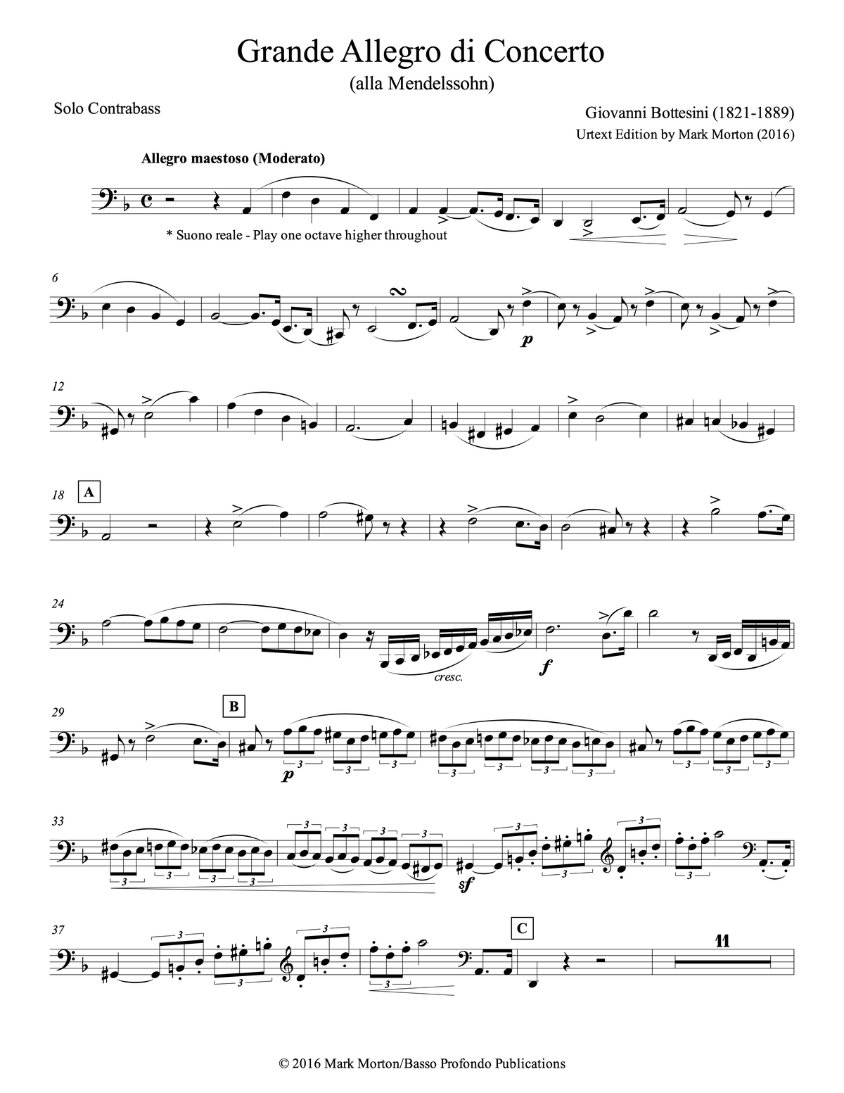 Bottesini: Grande Allegro di Concerto (alla Mendelssohn) for Double Bass and Piano (urtext ed. Mark Morton)
