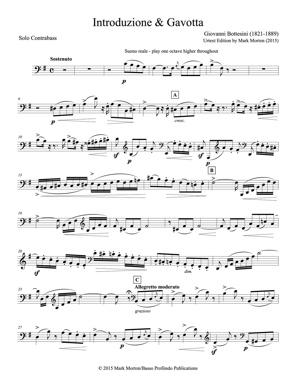 Bottesini: Introduction & Gavotte for Double Bass and Piano (urtext ed. Mark Morton)